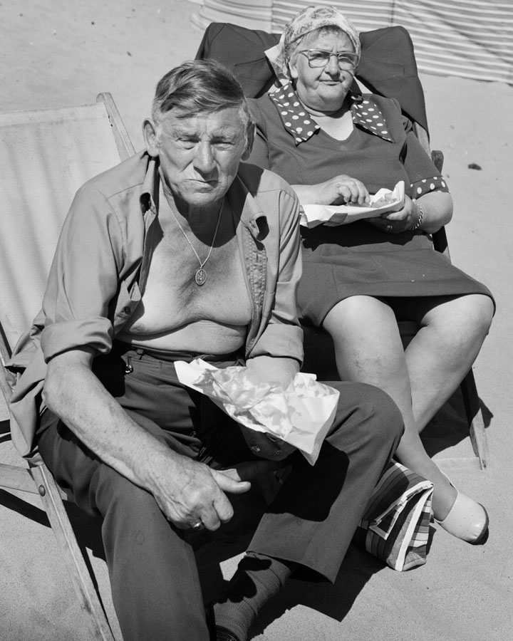 Couple eating fish and chips, Whitley Bay 1976